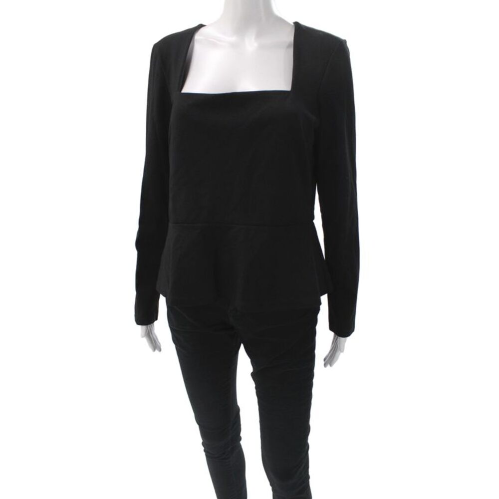 BCBG Max Azria Womens Black Rayon Square Neck Long Sleeve Basic Blouse Size XL
